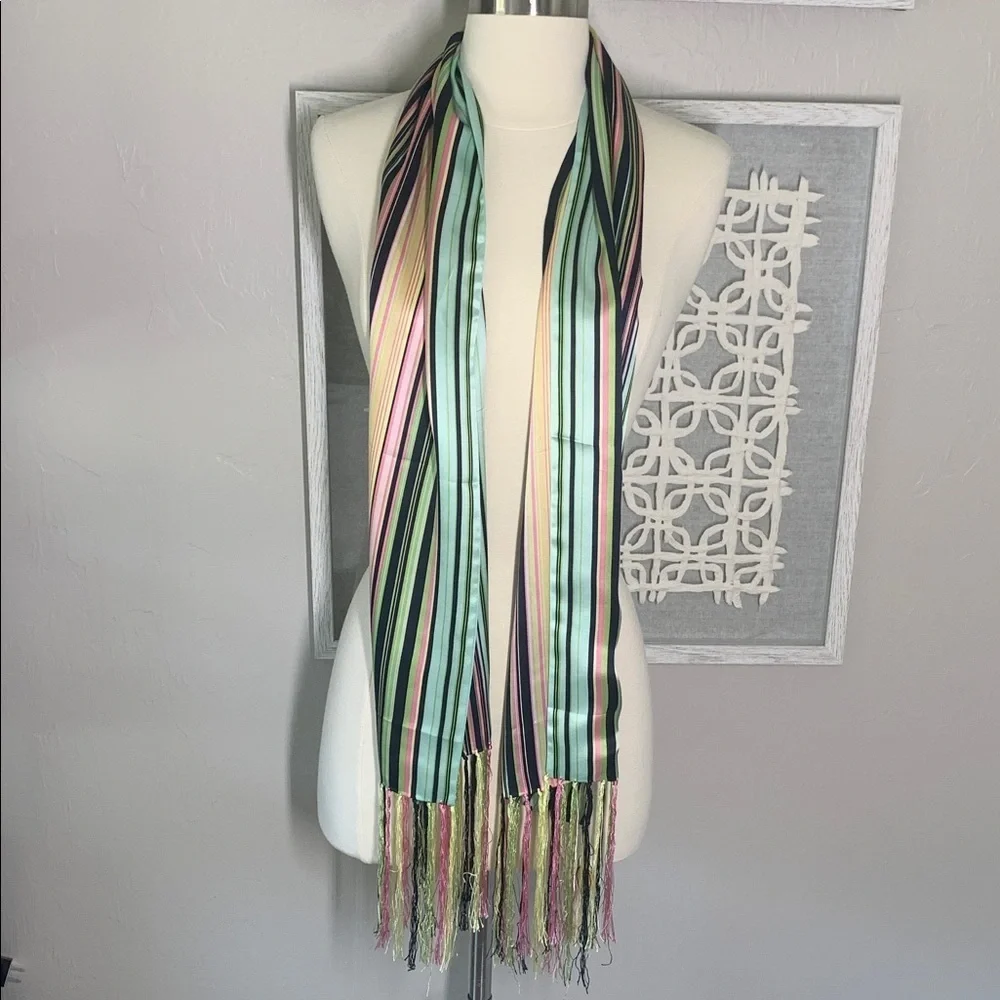 Talbots striped silk scarf with fringe New with Tags